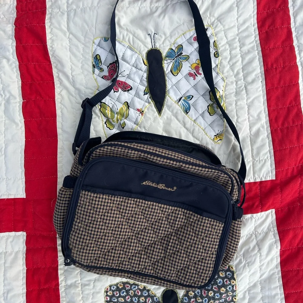 Eddie Bauer Black and Brown Checkered Diaper Bag